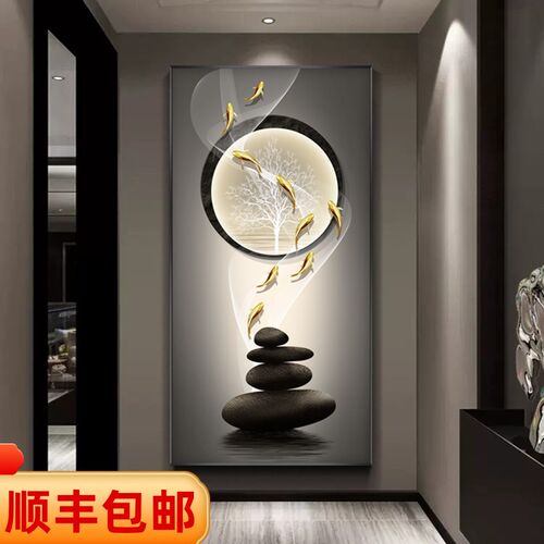 九鱼图入户走廊玄关装饰画2025新款高级感过道尽头墙壁画简约挂画