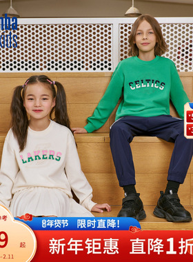 nbakids童装秋冬男女童休闲T恤长袖儿童卫衣球队刺绣K233TS360P