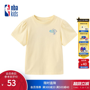 nbakids童裝 印花T恤舒適潮流兒童上衣K232TS620P 女童圓領(lǐng)短袖 春季