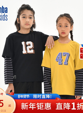 nbakids童装秋冬男女童假两件拼接T恤长袖儿童上衣舒适K243TS140P