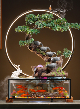 创意鱼缸客厅中小型流水招财玻璃摆件家用办公室装饰乔迁新居礼品