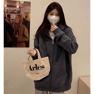 秋冬黑色拉链连帽学生卫衣女2025新款开衫初中生长袖加绒加厚上衣