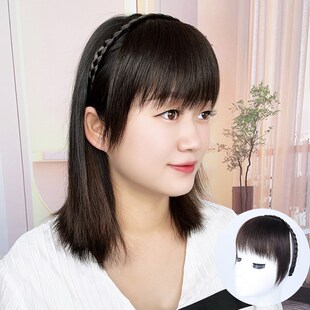 2024新款辫子发箍刘海一体真发碎齐头帘前额鬓角遮白发假发片女