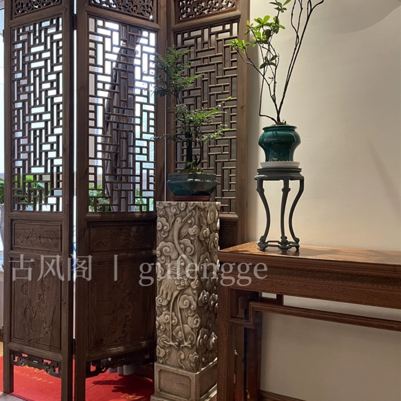 复古做旧屏风中式折叠移动隔断装饰仿古实木花格玄关折屏禅意摄影