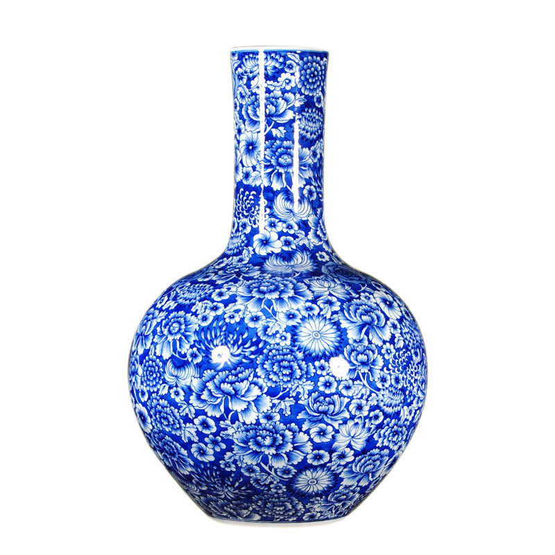 青花瓷花瓶陶瓷器摆件景德镇手绘复古插花新家客厅玄关装饰工艺品