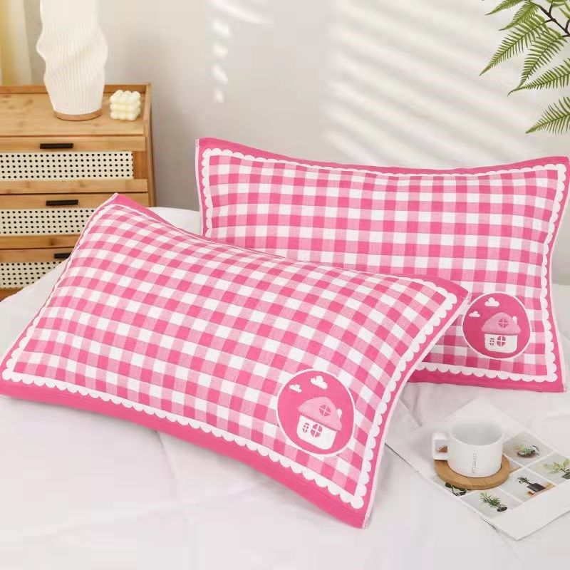 全棉中号纱布枕巾45x65儿童细纱防螨抗菌学生宿舍幼儿枕巾一对装