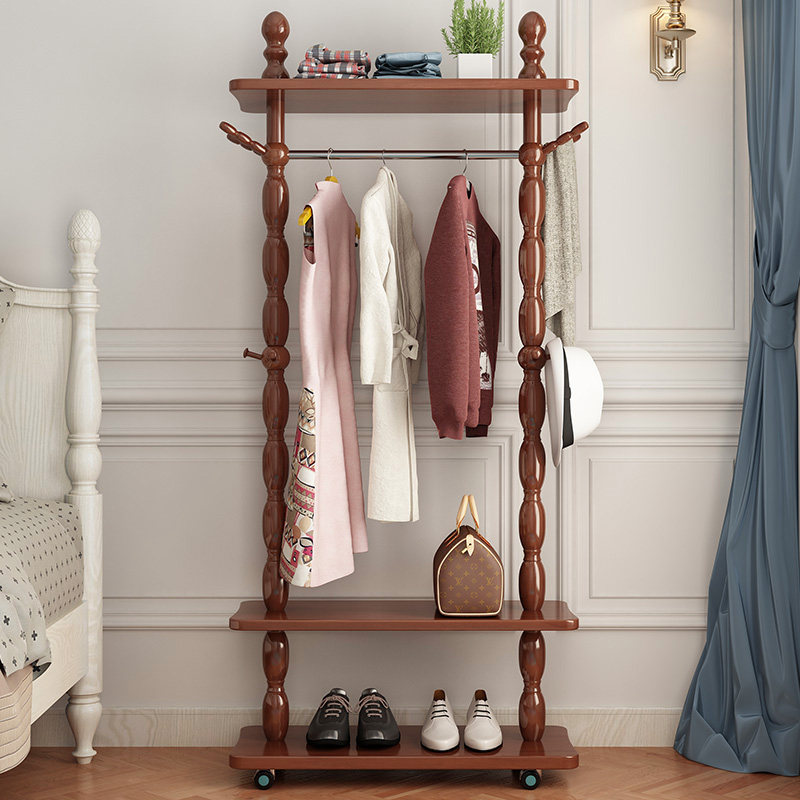 实木衣帽架落地置物架门厅衣架鞋架组合客厅卧室挂衣架储物换鞋凳