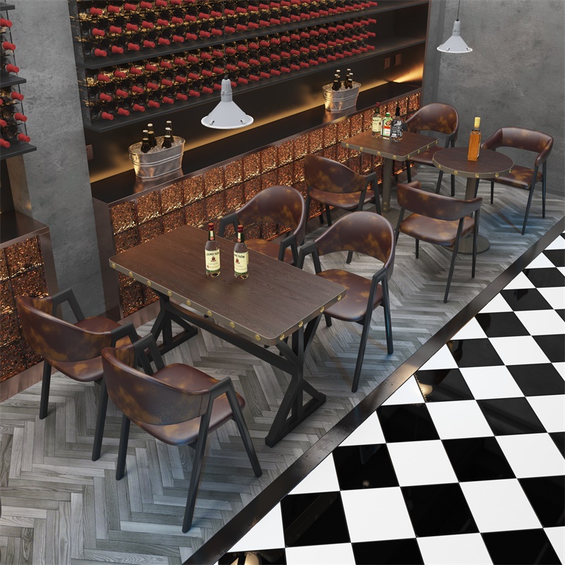 奶茶店甜品店咖啡厅桌椅组合音乐酒吧休闲实木餐桌椅复古铁艺