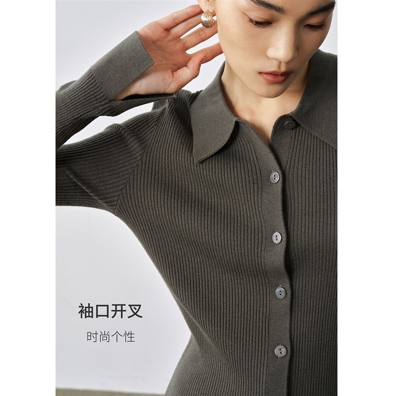 TINGE贴己燕尾polo领可机洗羊毛针织衫女春秋款开衫毛衣翻领上衣