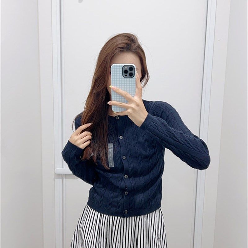 小蓉女装2024纽花圆领针织开衫长袖外套空调衫休闲百搭毛衣471612