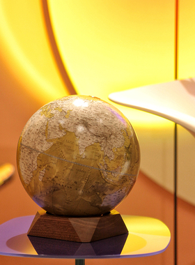 方形实木底座宏微地球仪轻奢桌面摆件客厅书房玄关装饰节日生日礼