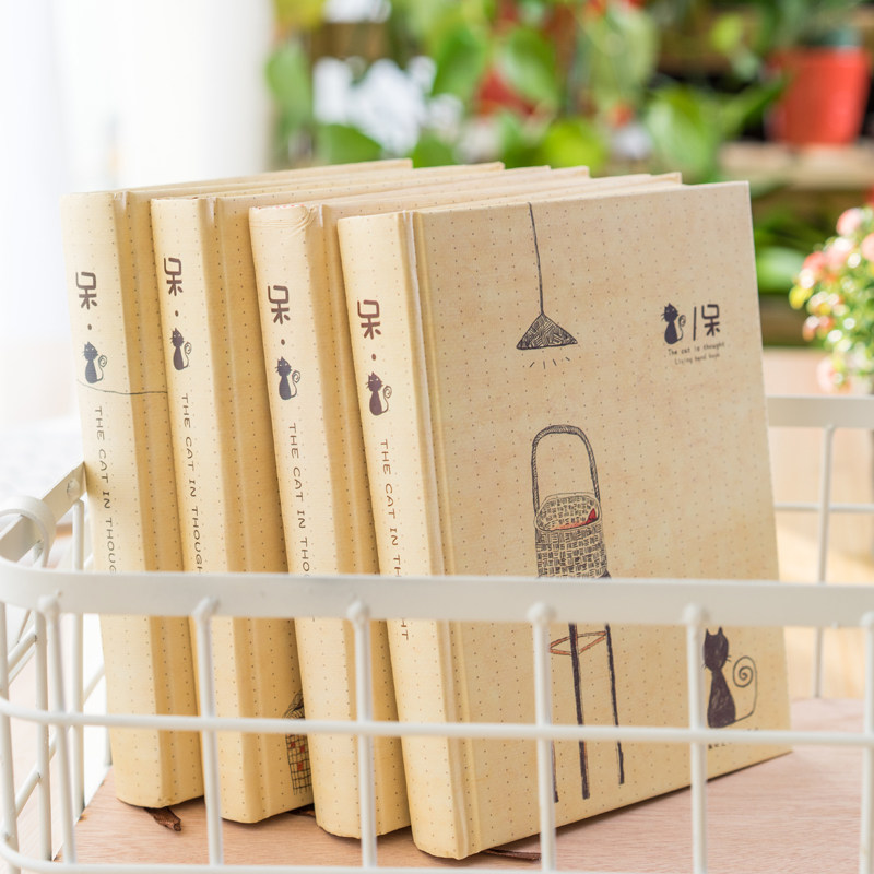 呆猫彩页手账本可爱清新文艺 插画手绘笔记本子手绘风日记本简约