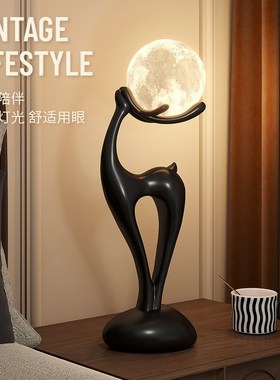 小鹿摆件意式中古风艺术简约高级感黑白客厅玄关柜卧室家居装饰品