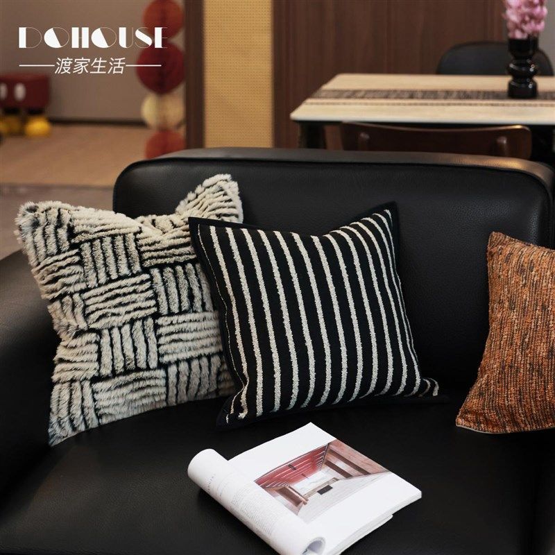 渡家设计师款轻奢靠垫搭配客厅黑色皮沙发抱枕床头靠垫别墅抱枕套