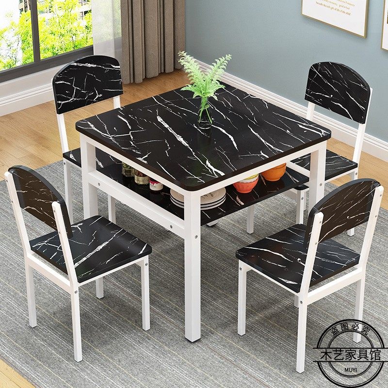 简约双层餐桌椅组合方桌家用经济小户型吃饭餐桌椅时尚储物小桌子