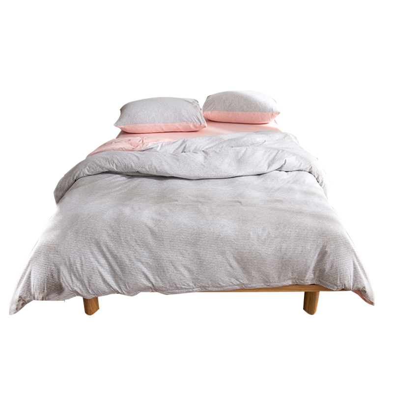 日式简约全棉天竺棉四件套纯棉条纹被套床单床笠款1.8米双人北欧