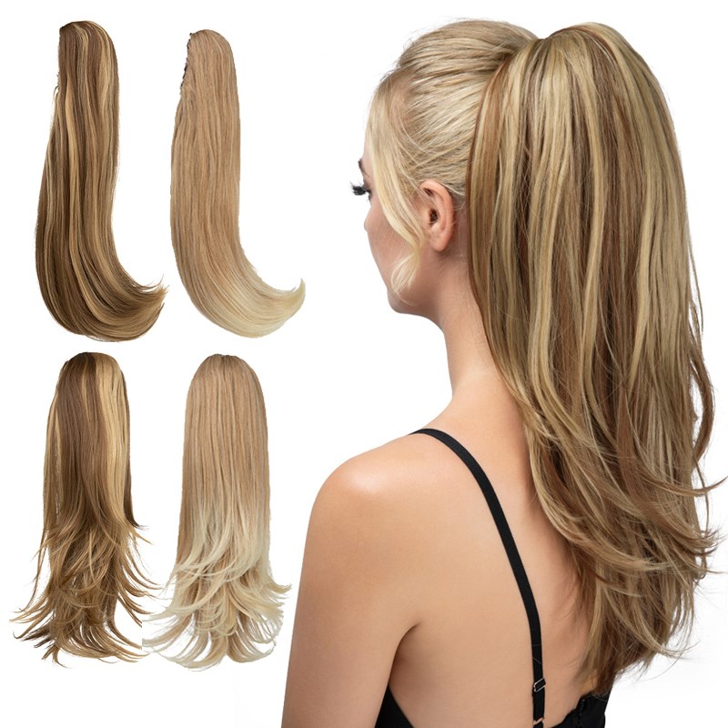 欧美假发女抓夹两用发尾外翘长卷发马尾辫子蓬松长直发高马尾wigs