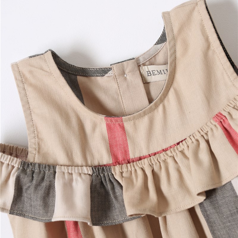 伯米吉夏装女宝宝童装洋气英伦风连衣裙女童格子裙全棉小女孩裙子