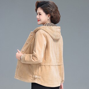 妈妈春装纯棉灯芯绒外套短款60岁中年春秋上衣中老年女装2023新款