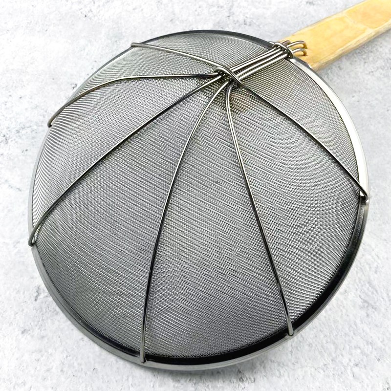 不锈钢漏勺笊篱大号长竹柄捞面厘超细密过滤网格手工编织油炸渣勺