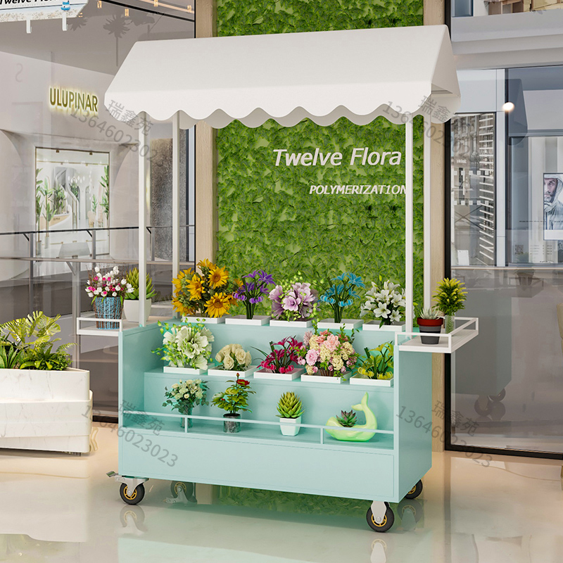 摆摊卖花推车花架多肉花盆架鲜花花店陈列展示架多层移动花车户外