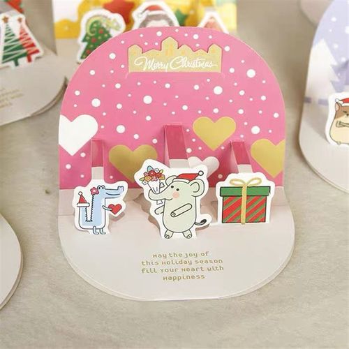 韩国创意打开立体图案圣诞节贺卡儿童可爱卡通圣诞礼品精美小卡片