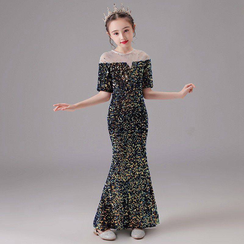 女童亮片鱼尾裙走秀演出服主持人钢琴拖尾裙表演服公主晚礼服气质,童装/婴儿装/亲子装,儿童礼服,淘宝优惠券,粉丝福利购,淘宝优惠卷