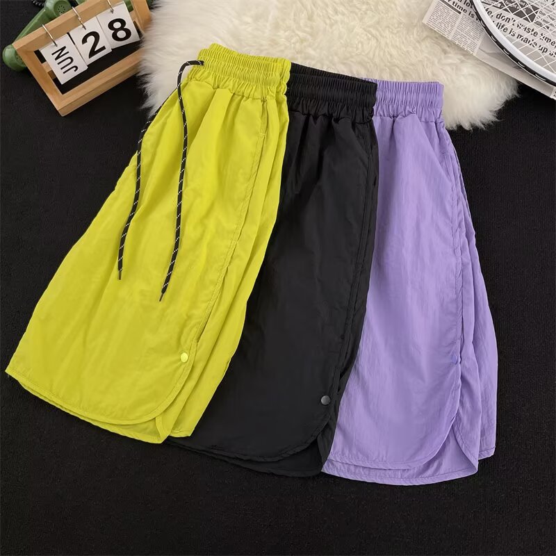 紫色排扣速干短裤男女2025新款夏外穿中裤子休闲宽松跑步运动短裤