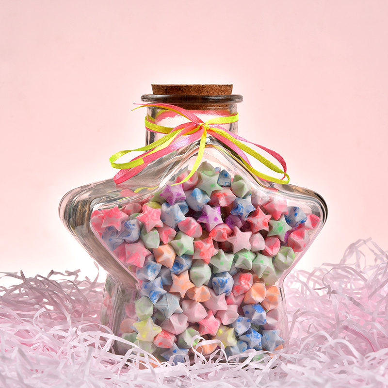 创意星星灯玻璃漂流空瓶子幸运许愿透明520成品折纸条diy叠五角罐