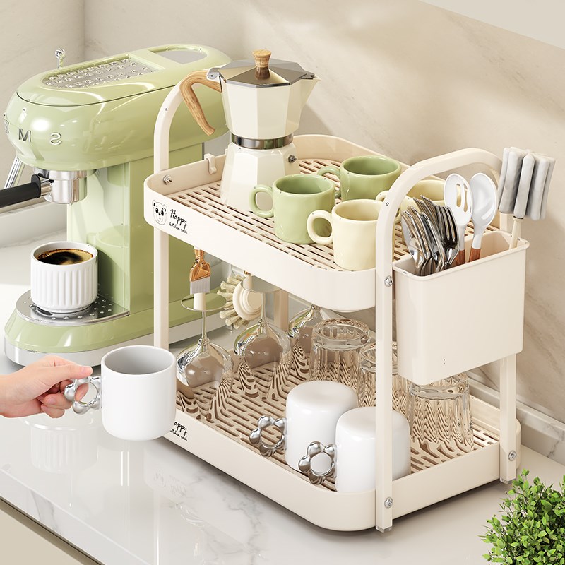 杯子收纳置物架桌面放水杯咖啡杯茶杯收纳架家用餐桌双层沥水杯架