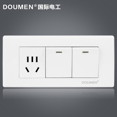 国际电工118型墙壁组合开关插座三位面板二开单控带五孔插座雅白