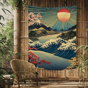 浮世绘创意背景布小众高级感挂布料理店墙壁装饰画布房间客厅布置