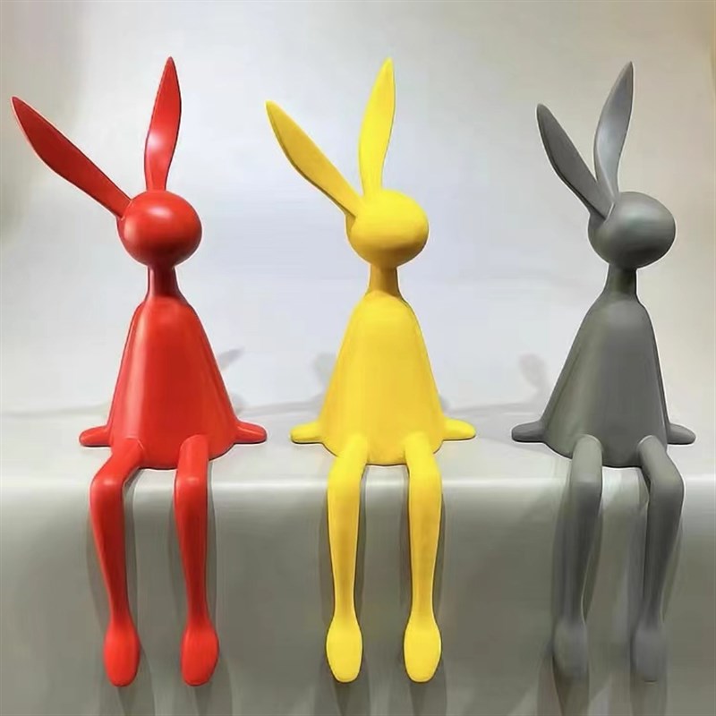 网红卡通创意坐姿长耳兔子摆件客厅玄关酒店前台电视柜桌面装饰品