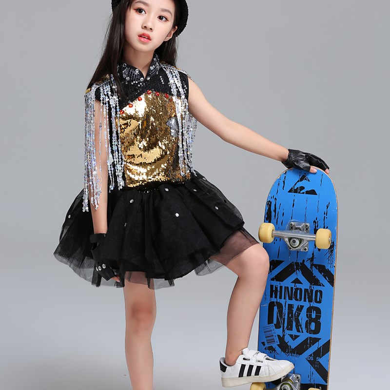 儿童模特走秀服装男童架子鼓演出服女潮亮片演出服男爵士舞表演服
