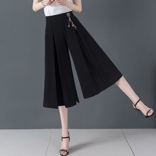 休闲裙裤 2021新款 阔腿裤 七分裤 女夏高腰松紧宽松小个子大码