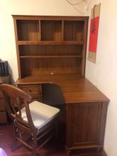 美式白蜡转角书桌拐角带书柜书架组合白色全实木儿童电脑桌定制