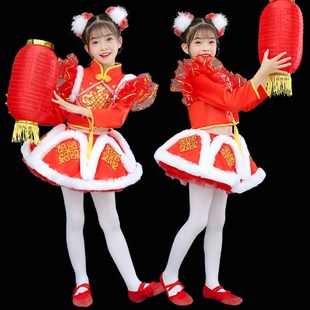 元旦儿童中国红梦娃演出服男女童幼儿喜庆灯笼舞蹈裙太平鼓表演服