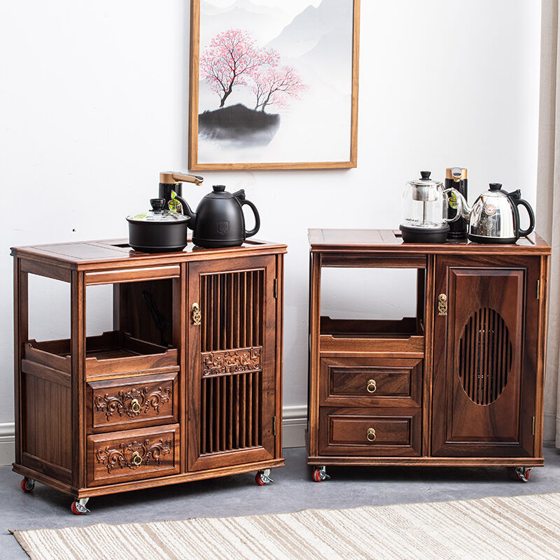 实木可移动茶台家用客厅茶桌边几全自动烧水壶一体胡桃木小茶水柜