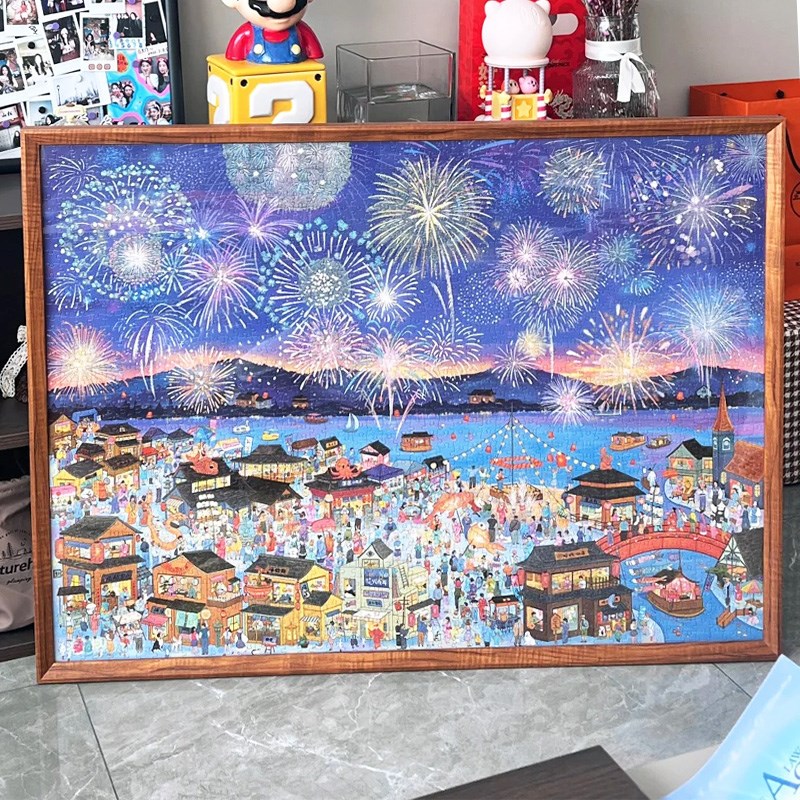 花火夜游拼图框2000片96*68cm 实木专用拼图框裱框diy拼图框