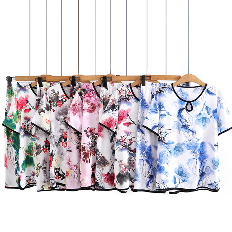 中老年人夏装女奶奶大码棉绸衬衫套装妈妈夏季洋气薄款居家服睡衣