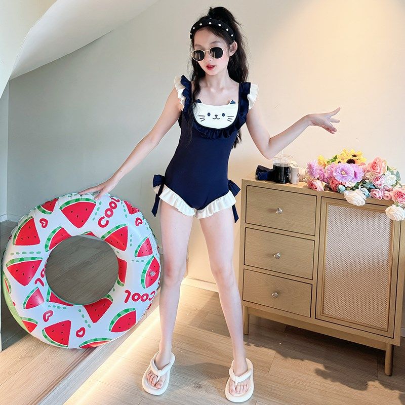 女童泳衣2025新款儿童连体吊带游泳衣大童女孩高颜值海边度假泳装