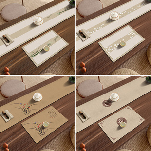 高端桌旗古典禅意茶席中国风茶桌垫布中间长条新中式茶台吸水茶垫