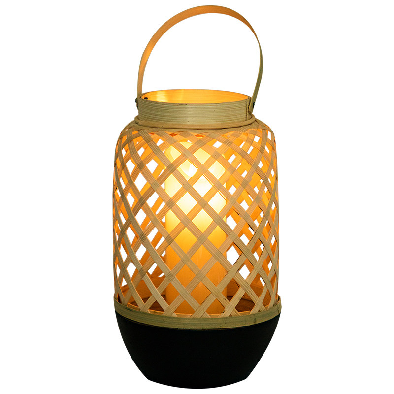 异丽中式竹编手提风灯落地古风灯笼烛台阳台装饰蜡烛台复古灯摆件