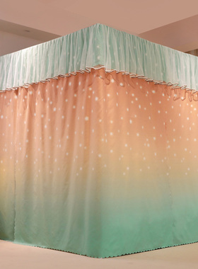 遮光床帘蚊帐家用卧室一体式带支架加密加厚宫廷落地床幔防尘顶布