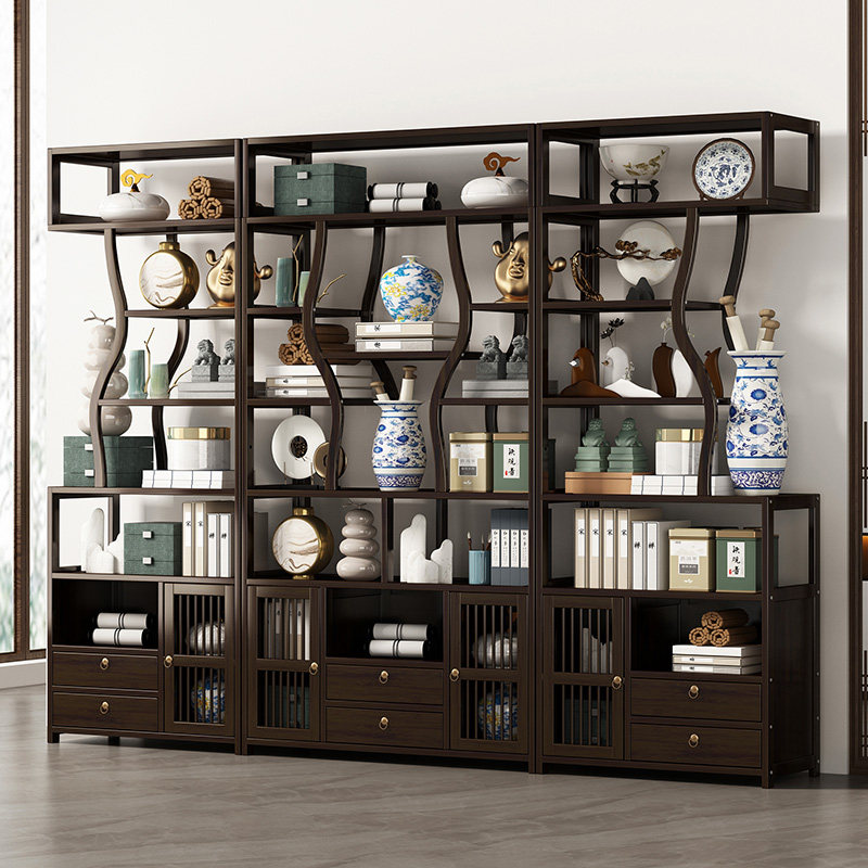 置物架家用客厅摆件柜新中式玄关隔断博古架多宝阁实木茶货陈列架
