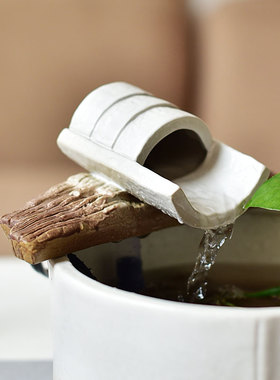 陶迷小型流水器喷泉装饰品客厅办公室竹节创意造型装饰品摆件陶瓷