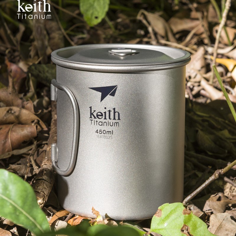 Keith铠斯钛水杯纯钛杯子单层可烧水户外露营有手柄折叠收纳钛杯