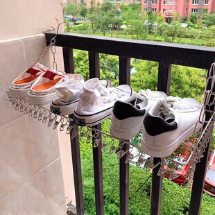 不锈钢晒鞋架家用内裤o袜子晾衣架晒袜子神器多功能窗外多夹子防