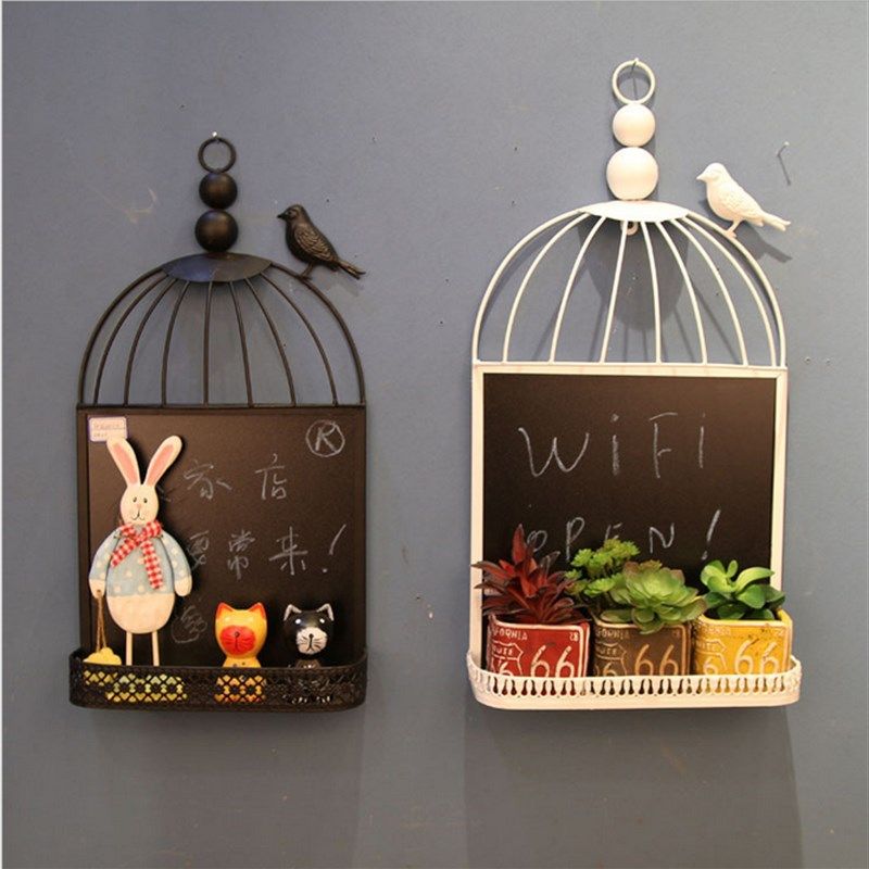 金属留言板田园小黑板铁艺鸟笼创意装饰黑板收纳壁挂盆栽花架置物