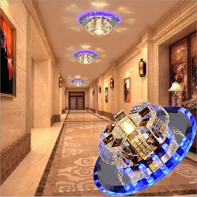 简约现代水晶走廊灯 过道灯创意玄关入户门厅M七彩led射灯走道筒